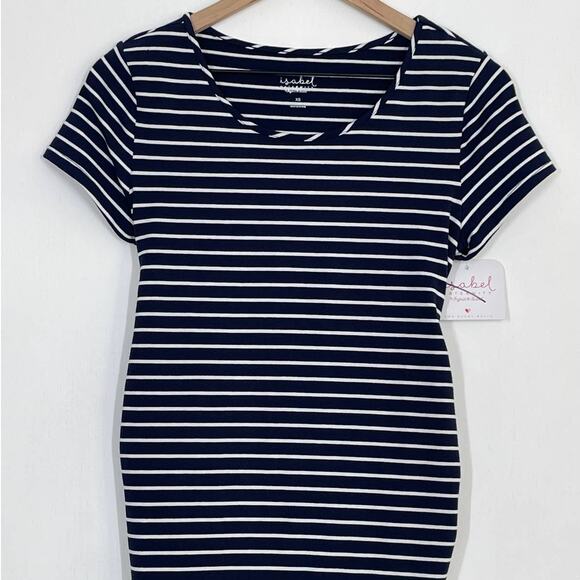 NEW Isabel Maternity XS Short Sleeve Striped T-Shirt Navy Maternity Dress Knee - Picture 4 of 10